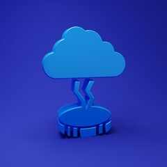 Poster - Blue Storm icon isolated on blue background. Cloud and lightning sign. Weather icon of storm. Minimalism concept. 3D render illustration