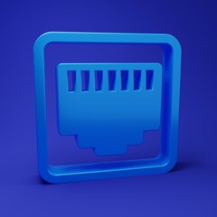 Poster - Blue Network port - cable socket icon isolated on blue background. LAN, ethernet port sign. Local area connector icon. Minimalism concept. 3D render illustration