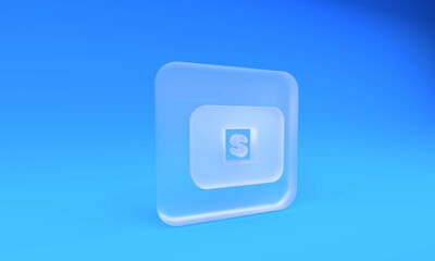 Aufkleber - Frosted glass Stop media button icon isolated on blue background. Square frosted glass button. 3D render illustration