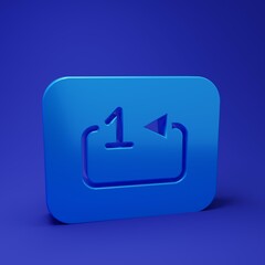 Poster - Blue Repeat track music player icon isolated on blue background. The sign is a round curved arrow and the number one. Minimalism concept. 3D render illustration