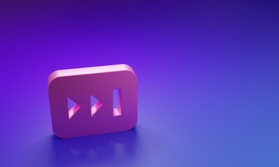 Poster - Pink Fast forward icon isolated on purple-blue background. Minimalism concept. 3D render illustration