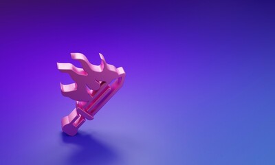 Poster - Pink Sword for game icon isolated on purple-blue background. Minimalism concept. 3D render illustration