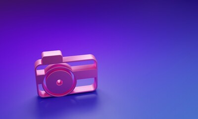 Poster - Pink Photo camera for diver icon isolated on purple-blue background. Foto camera icon. Diving underwater equipment. Minimalism concept. 3D render illustration