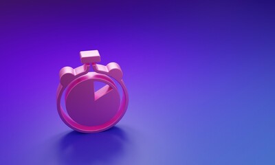 Poster - Pink Stopwatch icon isolated on purple-blue background. Time timer sign. Chronometer sign. Minimalism concept. 3D render illustration