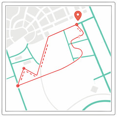 Poster - Map Route of a Run Red Path on White Background City Street Plan G P S Navigation App Design jogging