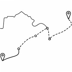 Poster - Map Route of a Run Showing a Winding Path Between Two Location Markers on a White Background jogging