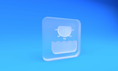 Fototapete - Frosted glass Sun icon isolated on blue background. Square frosted glass button. 3D render illustration