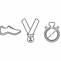 Poster - Minimalist Running Icon Set Running Shoe Gold Medal Stopwatch on White Background sneakers