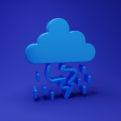 Poster - Blue Storm icon isolated on blue background. Cloud and lightning sign. Weather icon of storm. Minimalism concept. 3D render illustration