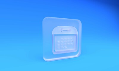 Aufkleber - Frosted glass Calendar icon isolated on blue background. Event reminder symbol. Square frosted glass button. 3D render illustration