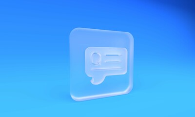 Fototapete - Frosted glass Speech bubbles with Question icon isolated on blue background. FAQ sign. Chat speech bubble and chart. Square frosted glass button. 3D render illustration