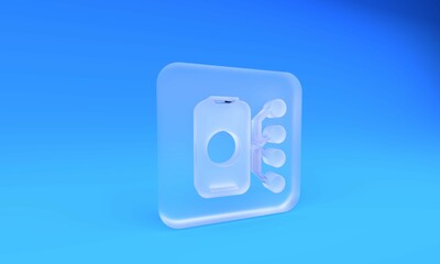 Poster - Frosted glass Neural network icon isolated on blue background. Artificial intelligence AI. Square frosted glass button. 3D render illustration