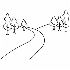 Poster - Winding Park Trail Path with Simple Line Drawing Trees on White Background vector
