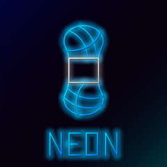 Poster - Glowing neon line Yarn icon isolated on black background. Label for hand made, knitting or tailor shop. Colorful outline concept. Vector