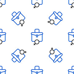 Poster - Line Work for female icon isolated seamless pattern on white background. Business woman work. Colorful outline concept. Vector
