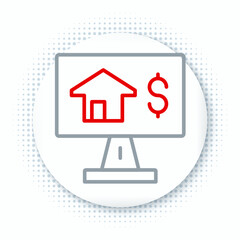 Fototapete - Line Online real estate house in browser icon isolated on white background. Home loan concept, rent, buy, buying a property. Colorful outline concept. Vector