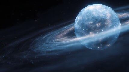 Poster - A glowing ice planet with holographic orbit paths
