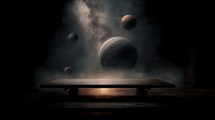 Wall Mural - planets in orbit above a glowing observatory table