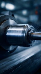 Poster - High precision metal lathe shaping a cylindrical component