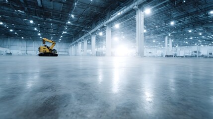 Poster - Robotic operating in a vast brightly lit industrial warehouse