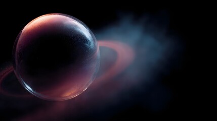 Poster - A holographic planet with rotating rings encased in a translucent sphere