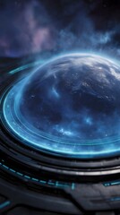 Poster - Futuristic control panel projecting a spinning planet above it