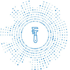 Poster - Blue line Pipe adjustable wrench icon isolated on white background. Abstract circle random dots. Vector