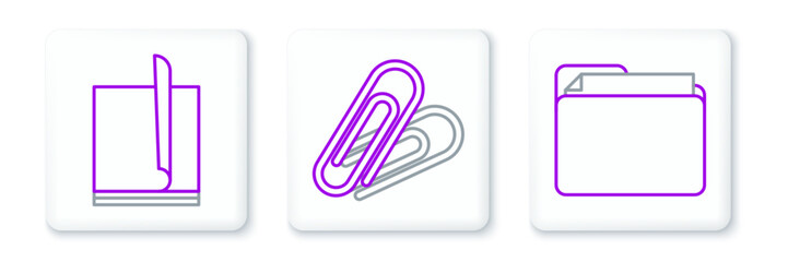 Fototapete - Set line Document folder, File document and Paper clip icon. Vector