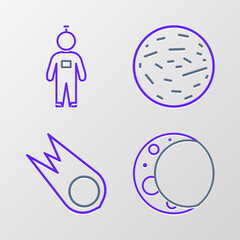 Poster - Set line Moon, Comet falling down fast, Planet Mars and Astronaut icon. Vector