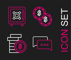 Poster - Set line Speech bubble chat, Coin money with dollar symbol, and Safe icon. Vector