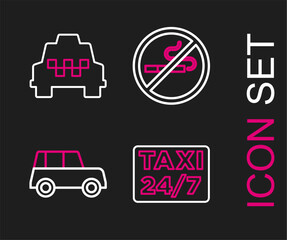 Poster - Set line Location with taxi, Car, No Smoking and Taxi car icon. Vector