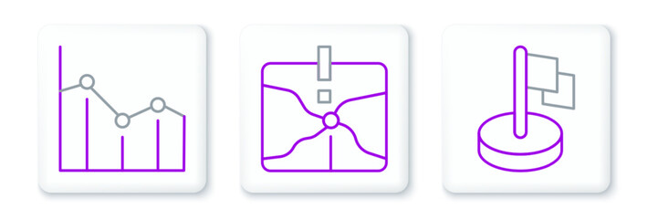 Fototapete - Set line Flag, Pie chart infographic and Intersection point icon. Vector