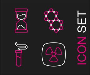 Poster - Set line Radioactive, Test tube, Molecule and Old hourglass icon. Vector