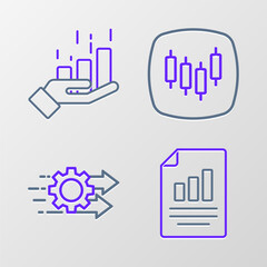 Aufkleber - Set line Document with graph chart, Time management, Browser stocks market and Financial growth icon. Vector
