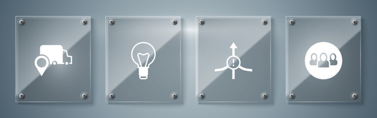 Poster - Set Project team base, Arrow, Light bulb and Delivery tracking. Square glass panels. Vector