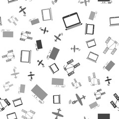 Poster - Set Laptop, UAV Drone, Computer network and Smart Tv on seamless pattern. Vector