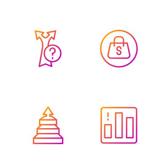 Fototapete - Set line Pie chart infographic, Pyramid infographics, Arrow and Shopping bag with Sale. Gradient color icons. Vector