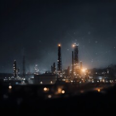 Poster - Illuminated industrial refinery complex at night