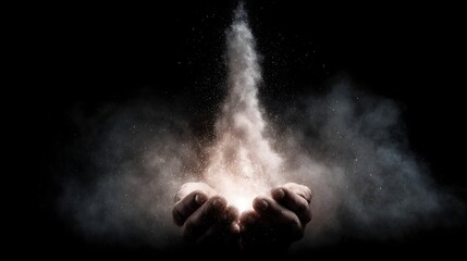 Poster - Rocket of light particles lifting off from cupped hands