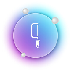 Poster - White Hacksaw icon isolated on white background. Metal saw for wood and metal. Blue and purple gradient circle background. Vector