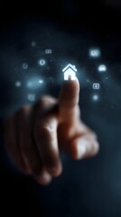 Poster - Hand pressing smart home icon in digital interface