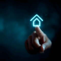 Poster - A finger tapping a virtual home icon in a floating holographic HUD