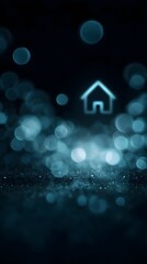 Poster - Glowing home icon surrounded by luminous orbs in a digital interface