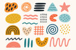 © Fabio - Big set of abstract geometric and organic shapes. Hand drawn doodle elements collection. Modern boho scandinavian design assets. Scribble, blob, rainbow, spiral. Textured vector.
