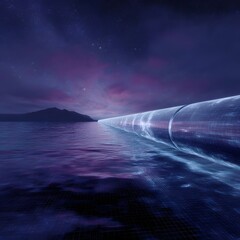 Poster - A futuristic pipeline floating above a holographic surface