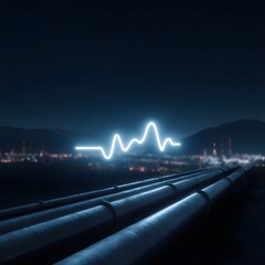 Poster - Glowing fuel graph hovers above high tech pipeline scene
