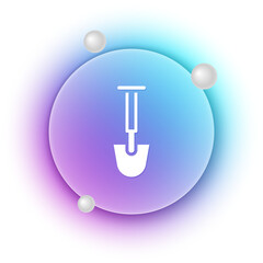 Poster - White Shovel icon isolated on white background. Gardening tool. Tool for horticulture, agriculture, farming. Blue and purple gradient circle background. Vector
