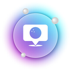 Poster - White Map pointer with bowling ball icon isolated on white background. Sport equipment. Blue and purple gradient circle background. Vector