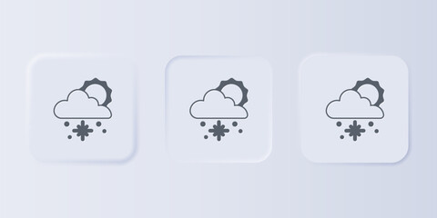 Aufkleber - Grey Cloud with snow and sun icon isolated on grey background. Cloud with snowflakes. Single weather icon. Snowing sign. Set icons in square buttons. Vector