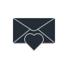 Poster - Black Envelope with Valentine heart icon isolated on white background. Message love. Letter love and romance. Vector